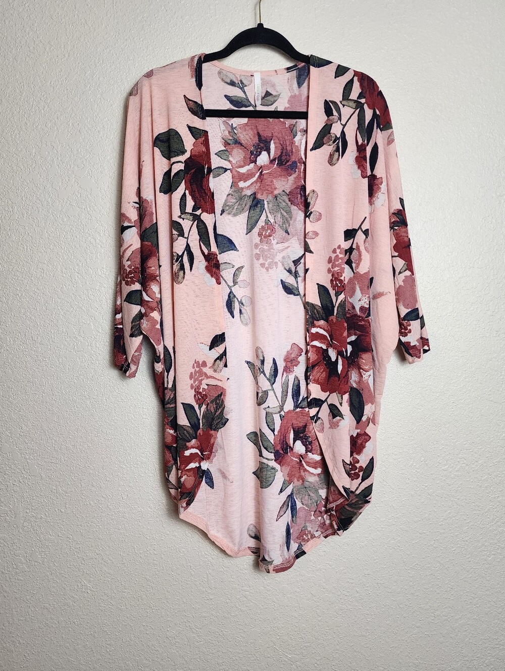 Lime n Chili Floral Cocoon Cardigan Blush Pink Burgundy Open Front Size Medium